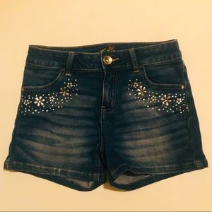 Justice denim shorts flowers diamonds sparkly 14s girls